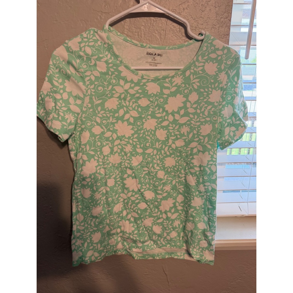 White Stag Womens Mint Green White Floral Cotton T-Shirt Size M8-10 Short Sleeve